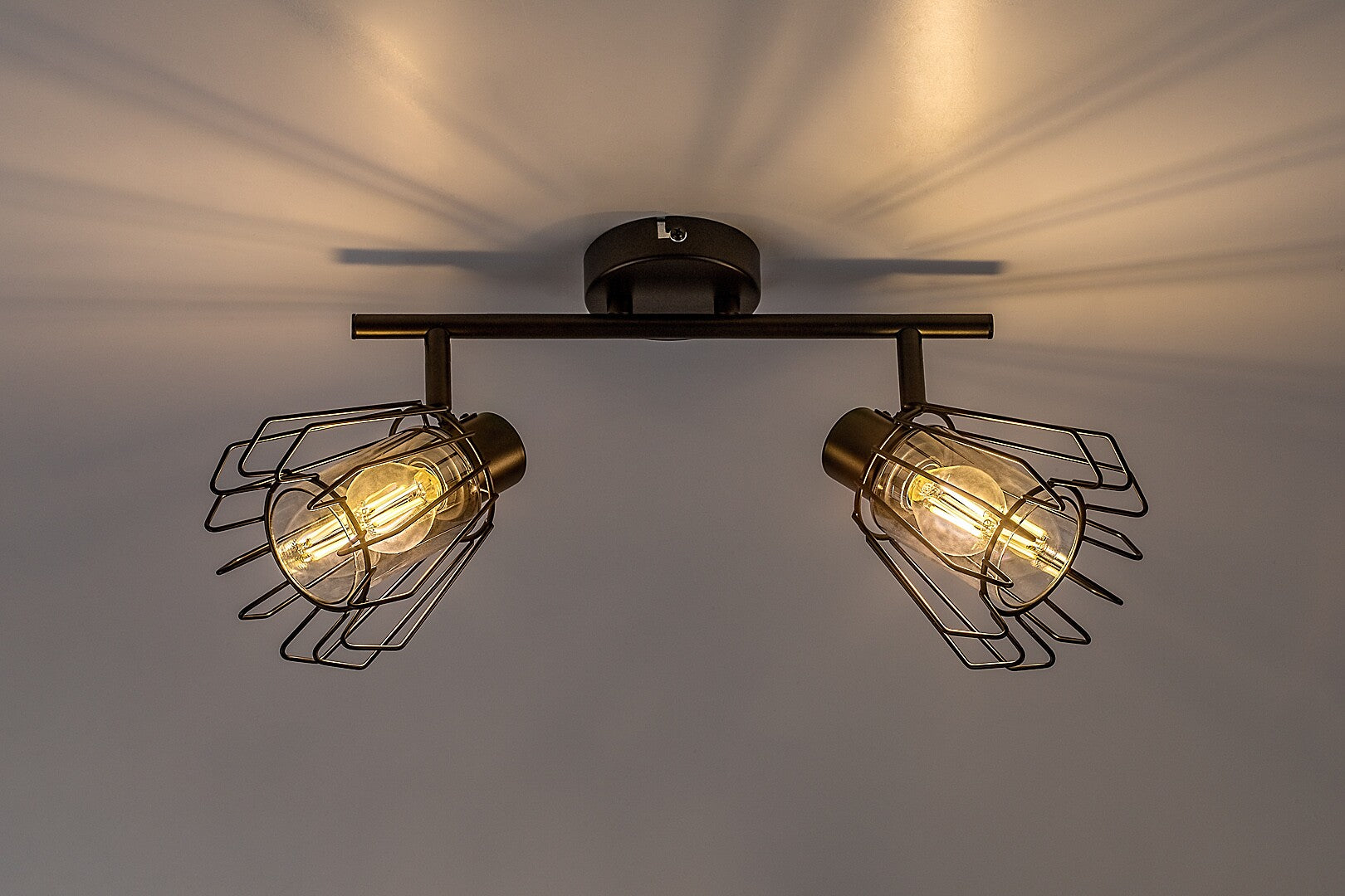 Emerencia – Double spot with industrial design and dimmable glass shades, 2xE14 | RABALUX