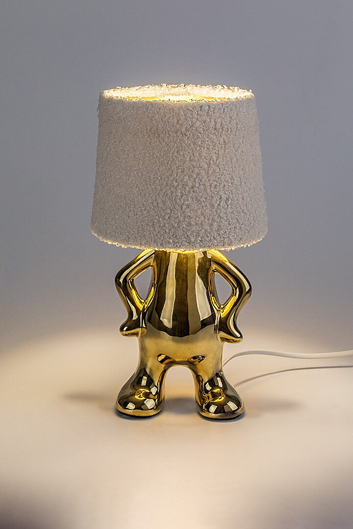 Smurfy – RABALUX decorative table lamp with gold ceramic base and cream lampshade