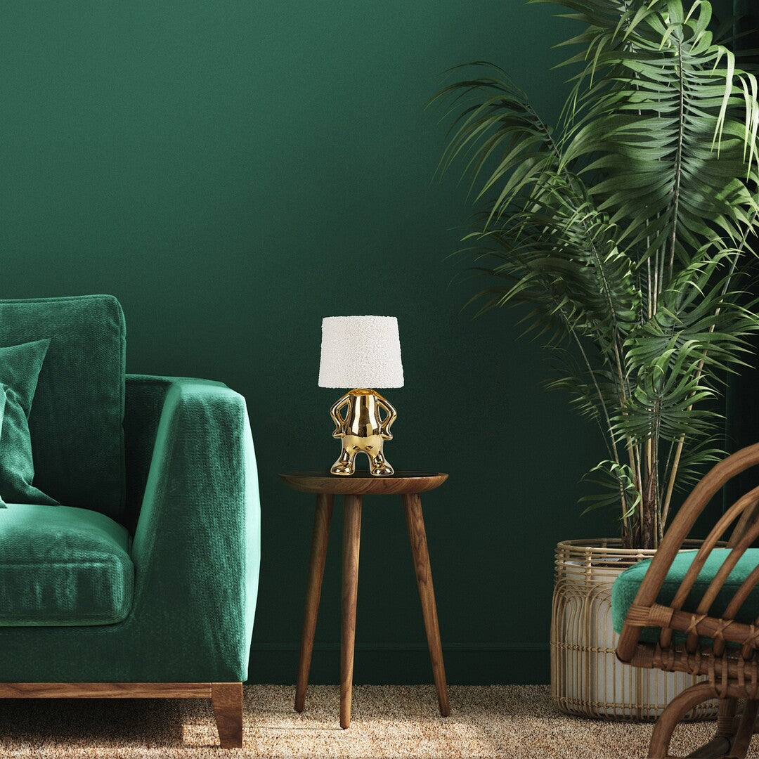 Smurfy – RABALUX decorative table lamp with gold ceramic base and cream lampshade