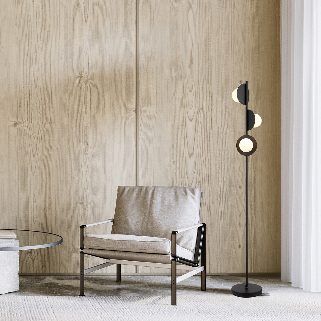 Jules – Floor lamp with 3 white glass shades and black metal | RABALUX