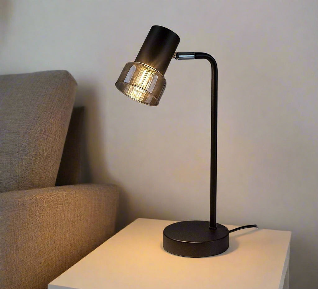Hatice – Table lamp with smoked glass and black metal | RABALUX