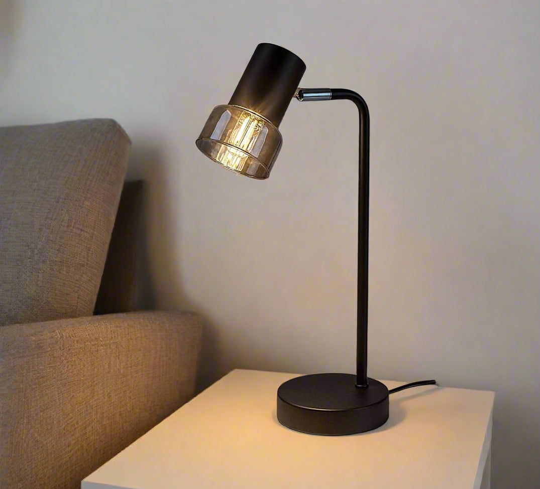 Hatice – Table lamp with smoked glass and black metal | RABALUX