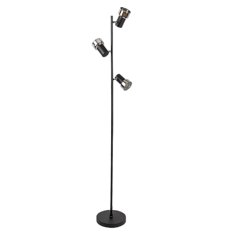 Hatice – Stylish floor lamp with 3 adjustable spots, black metal and smoked glass | RABALUX