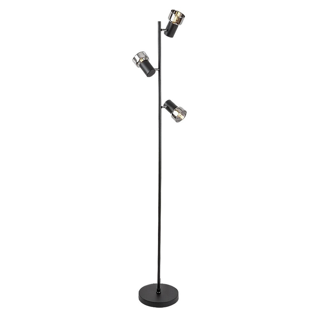Hatice – Stylish floor lamp with 3 adjustable spots, black metal and smoked glass | RABALUX