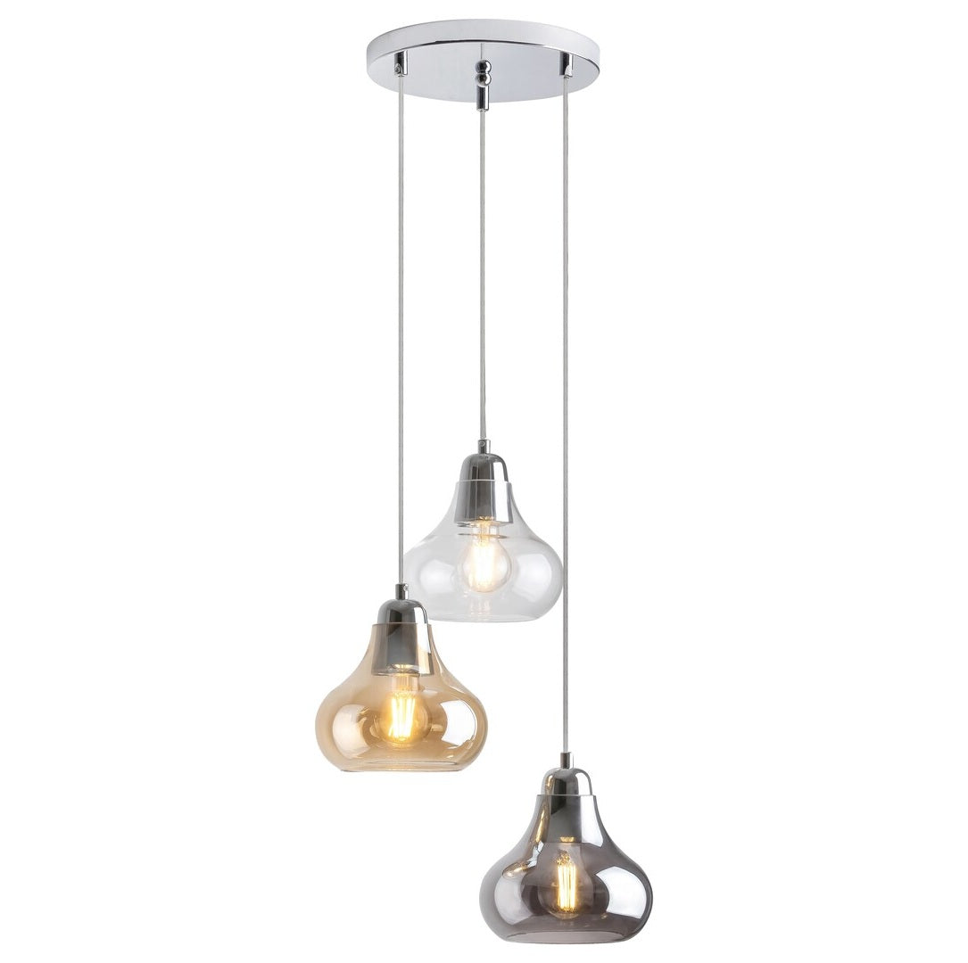 Jezabel RABALUX chandelier – 3xE27, chrome and transparent brown glass, modern style