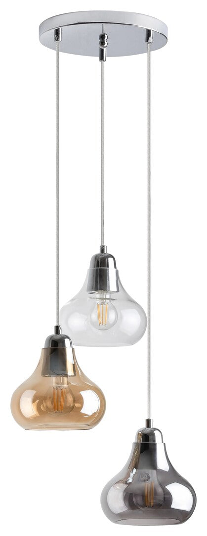Jezabel RABALUX chandelier – 3xE27, chrome and transparent brown glass, modern style