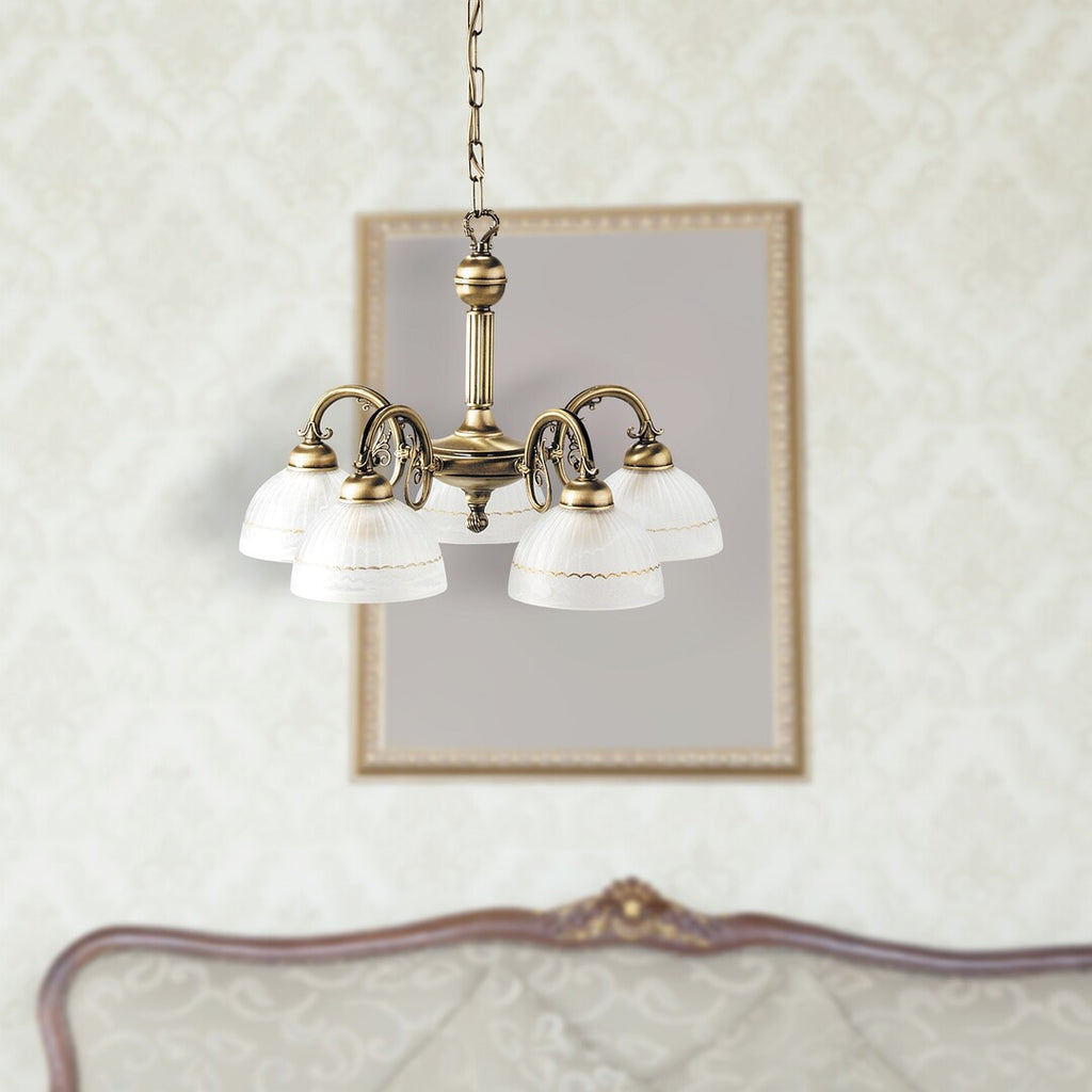 Flossi – classic chandelier with 5xE27, bronze and white glass lampshades | RABALUX