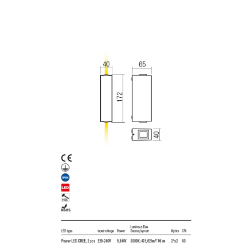 LED фасаден аплик ACE 3000K/172 - AVA Lighting