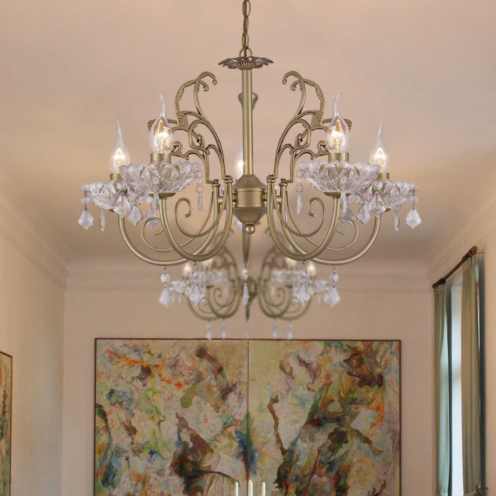 Chandelier FABERGE, metal golden bronze and crystal, 5xE14, Ø56xH96 cm