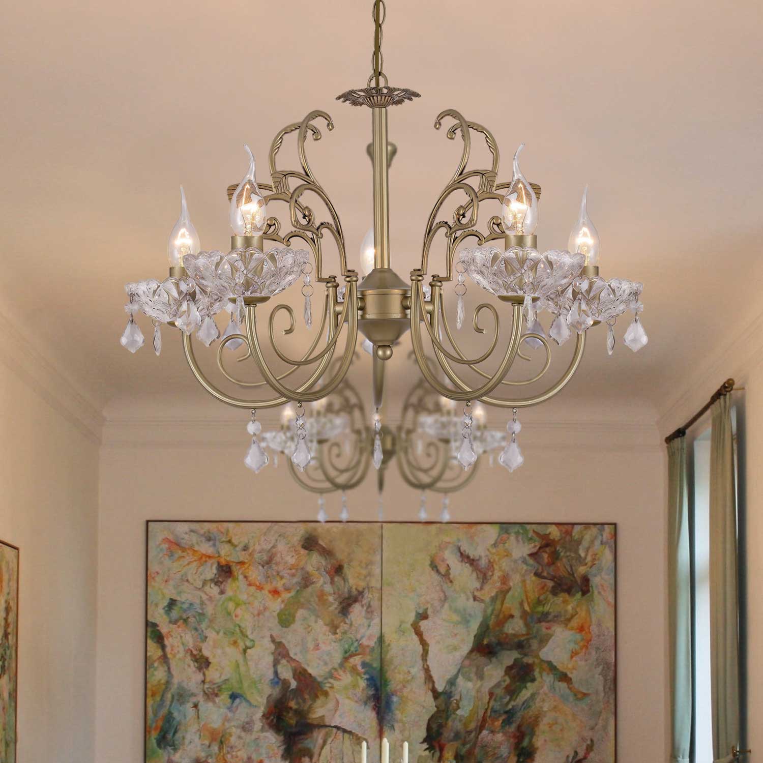 Chandelier FABERGE, metal golden bronze and crystal, 5xE14, Ø56xH96 cm