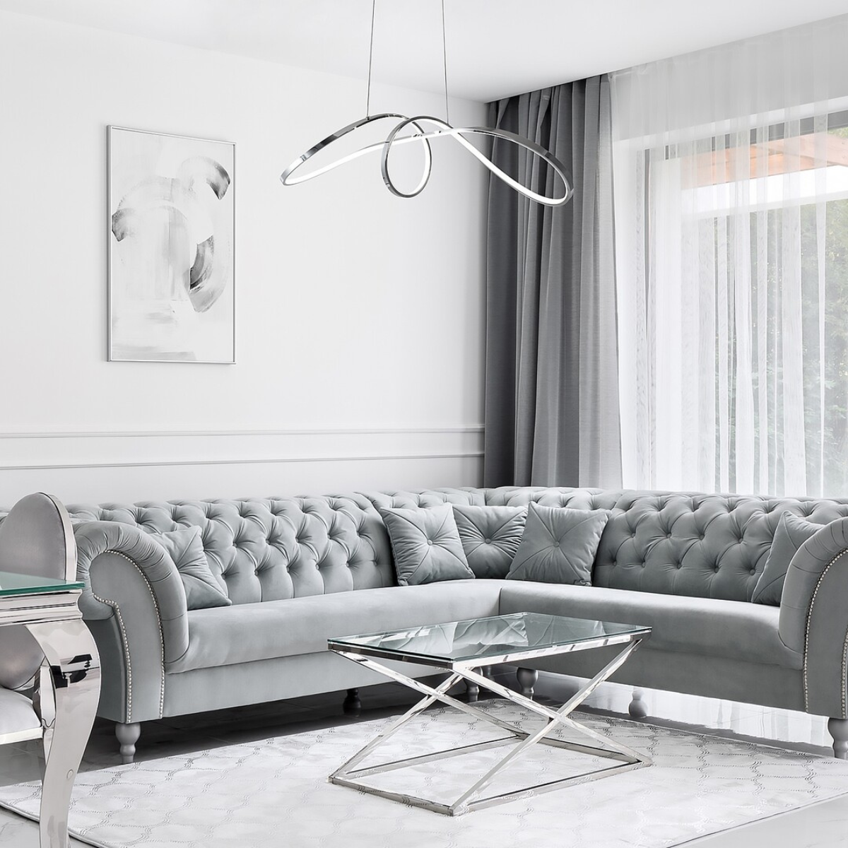 Aisha – модерен LED пендел 38W, хром, естествена светлина