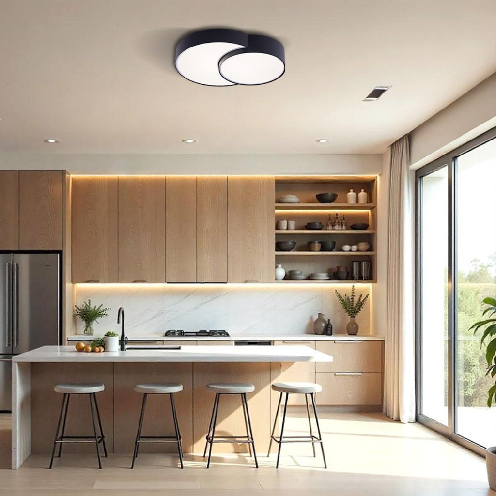 LED – модерен таванен плафон 35W, черен, регулируема светлина 3000–6000K