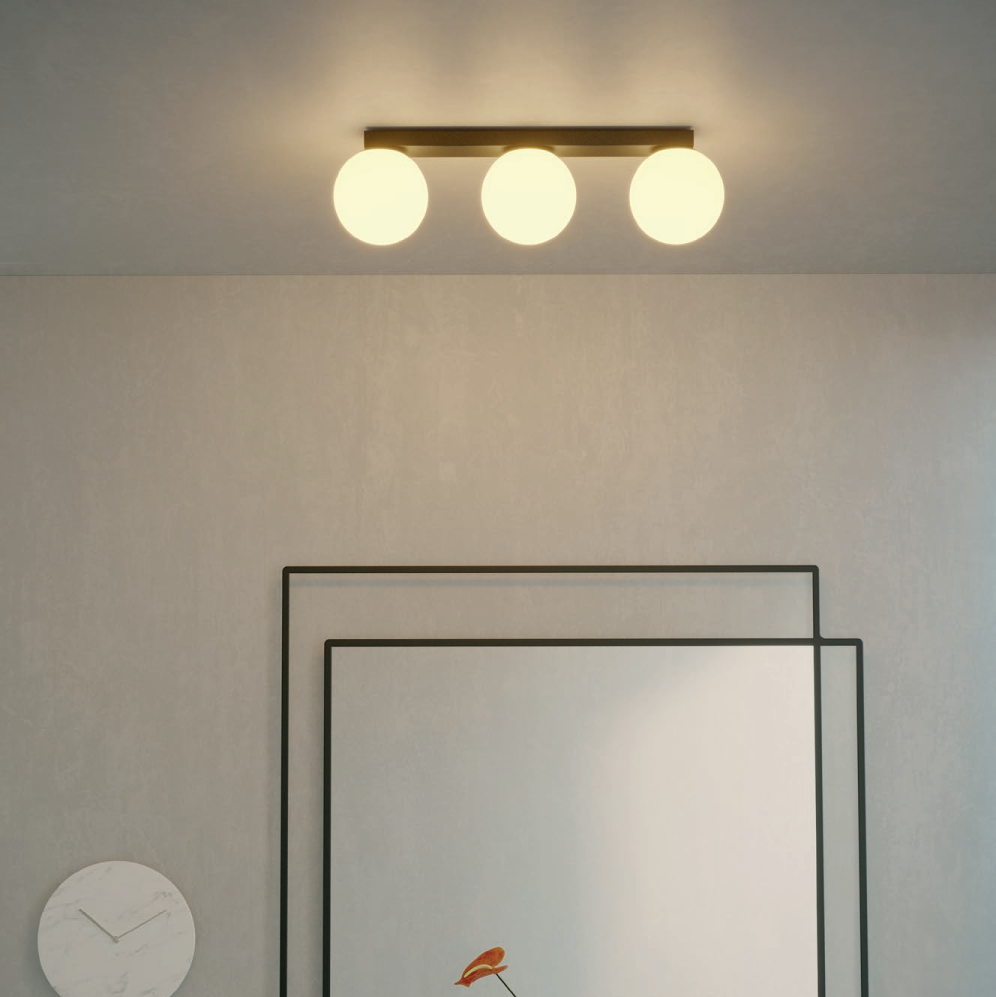 Bowling – Black lamp with 3 white glass spheres for wall or ceiling | AVA Lighting