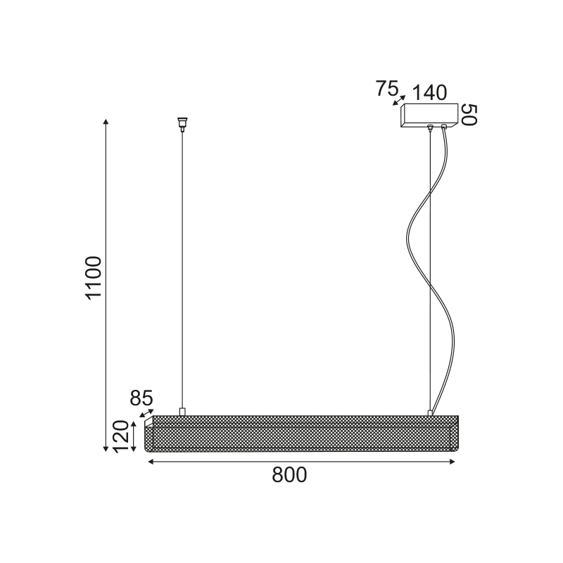 LED pendant light OFIS, black metal, 11W, 3000K, 1180lm, 80x8.5xH110 cm
