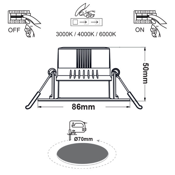 LED луна FALKO кръг D86mm -  регулируема цветна температура 3000К/4000К/6000К