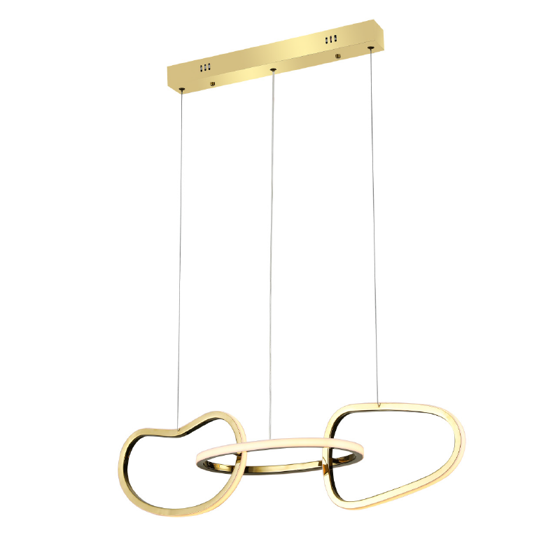 Луксозен златен пендел Luxe Rings с LED 42W, регулируема цветна температура CCT и модерен дизайн.