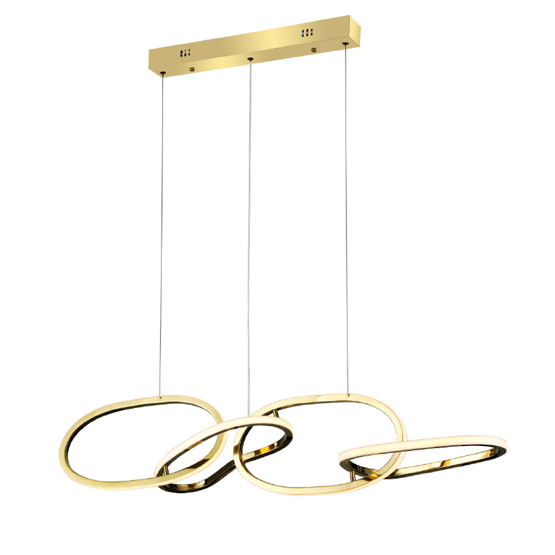 Модерен златен пендел Luxe Rings с LED 60W, регулируема цветна температура CCT и елегантен дизайн.