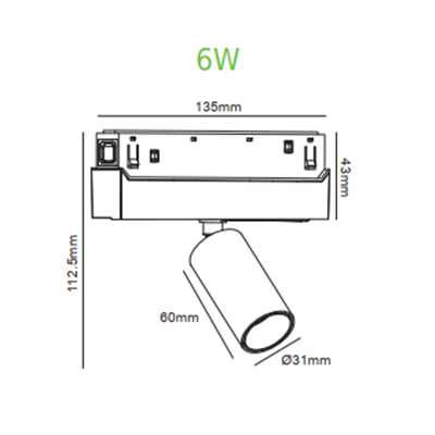 Прожектор за магнитна шина “Hube Mini” 112.5mm • 6W•3000K, •600Lm, 48V, 24º, IP20, чупещо рамо - AVA Lighting