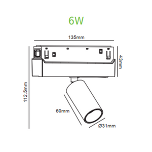 Прожектор за магнитна шина “Hube Mini” 112.5mm • 6W•3000K, •600Lm, 48V, 24º, IP20, чупещо рамо - AVA Lighting