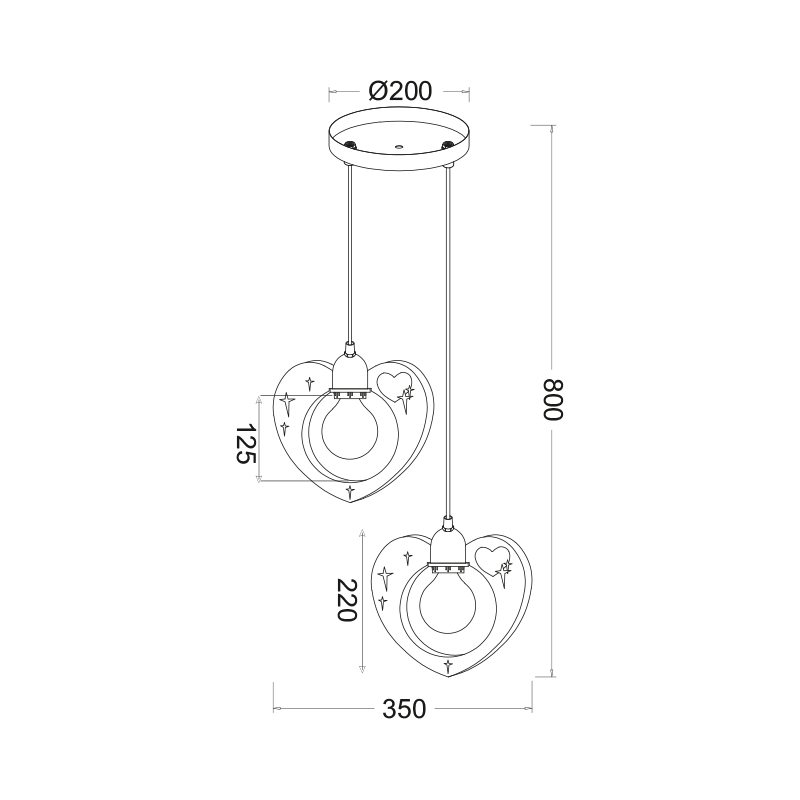 Детски пендел "Love" – Розови сърца, 2xE27, колекция "Love" - AVA Lighting