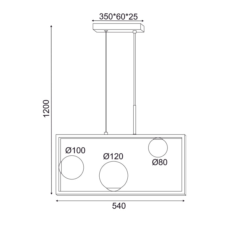 Пендел QUADRO 3xG9 - черен метал и бяло стъкло 54 x 12 x 120 см - AVA Lighting