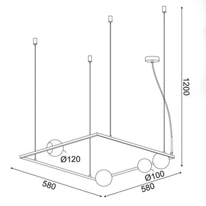 Полилей QUADRO 4xG9 - черен метал и бяло стъкло 58 x 58 x 120 см - AVA Lighting