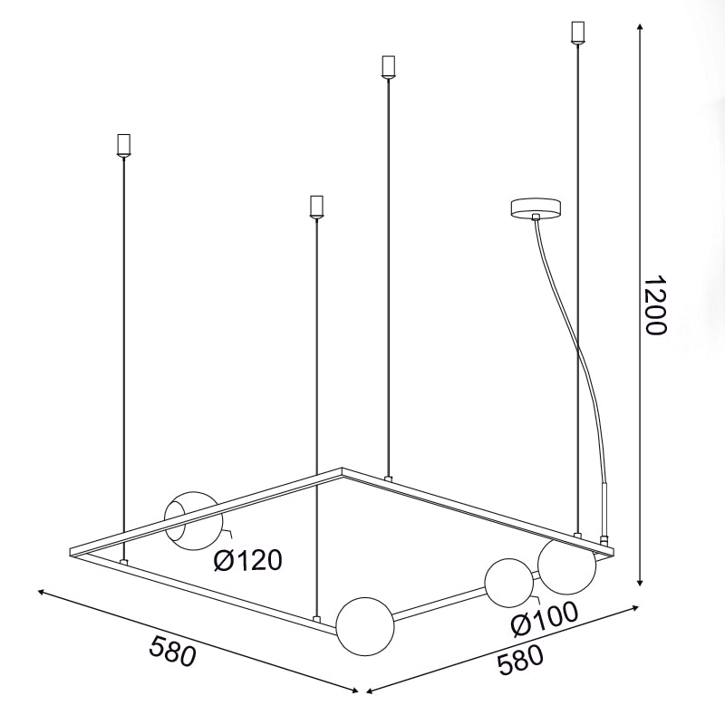 Полилей QUADRO 4xG9 - черен метал и бяло стъкло 58 x 58 x 120 см - AVA Lighting