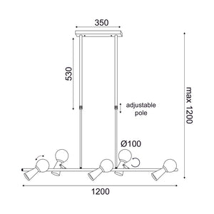 Пендел KIMOLOS 5xG9 + 5xGU10 - златен и черен метал + бяло стъкло 120 x 26 x 120 см - AVA Lighting