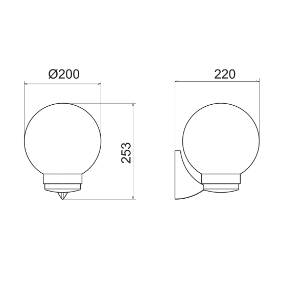 Стенен градински осветител – Черен, сферичен, E27, IP44 - AVA Lighting