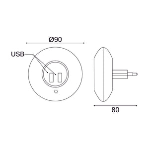 Сензорна нощна лампа - 1W с 2 USB порта - AVA Lighting