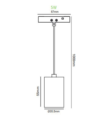 Мини черна цилиндрична магнитна висяща лампа Φ35,5 - 24V DC, 5W, 3000K - AVA Lighting