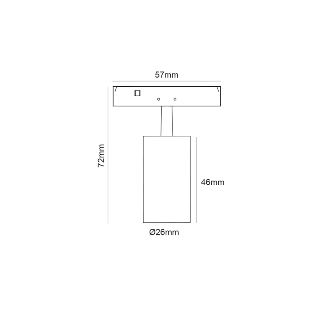 Технически чертеж на Мини магнитен спот THUBE240B, черен, 24V, 2W, 4000K, 24°