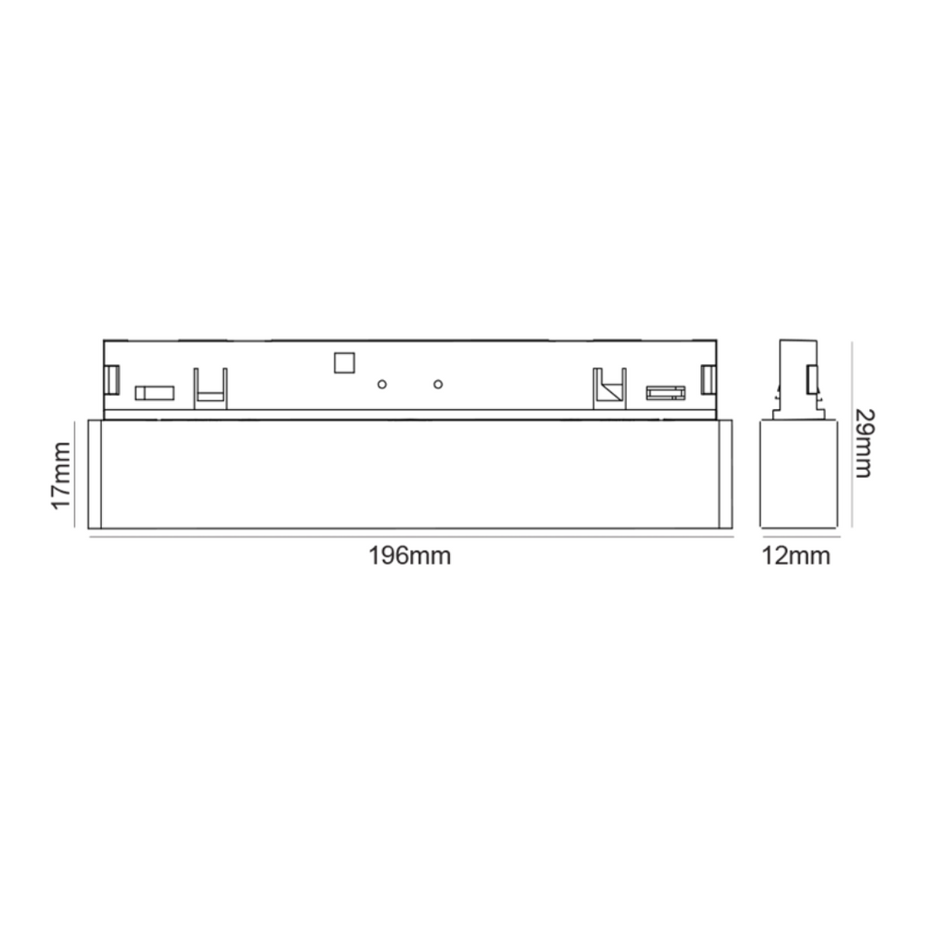 Чертеж на TMEYE1040B мини магнитна лайнерна лампа, 10W, 4000K, черна, 24V, 196 мм