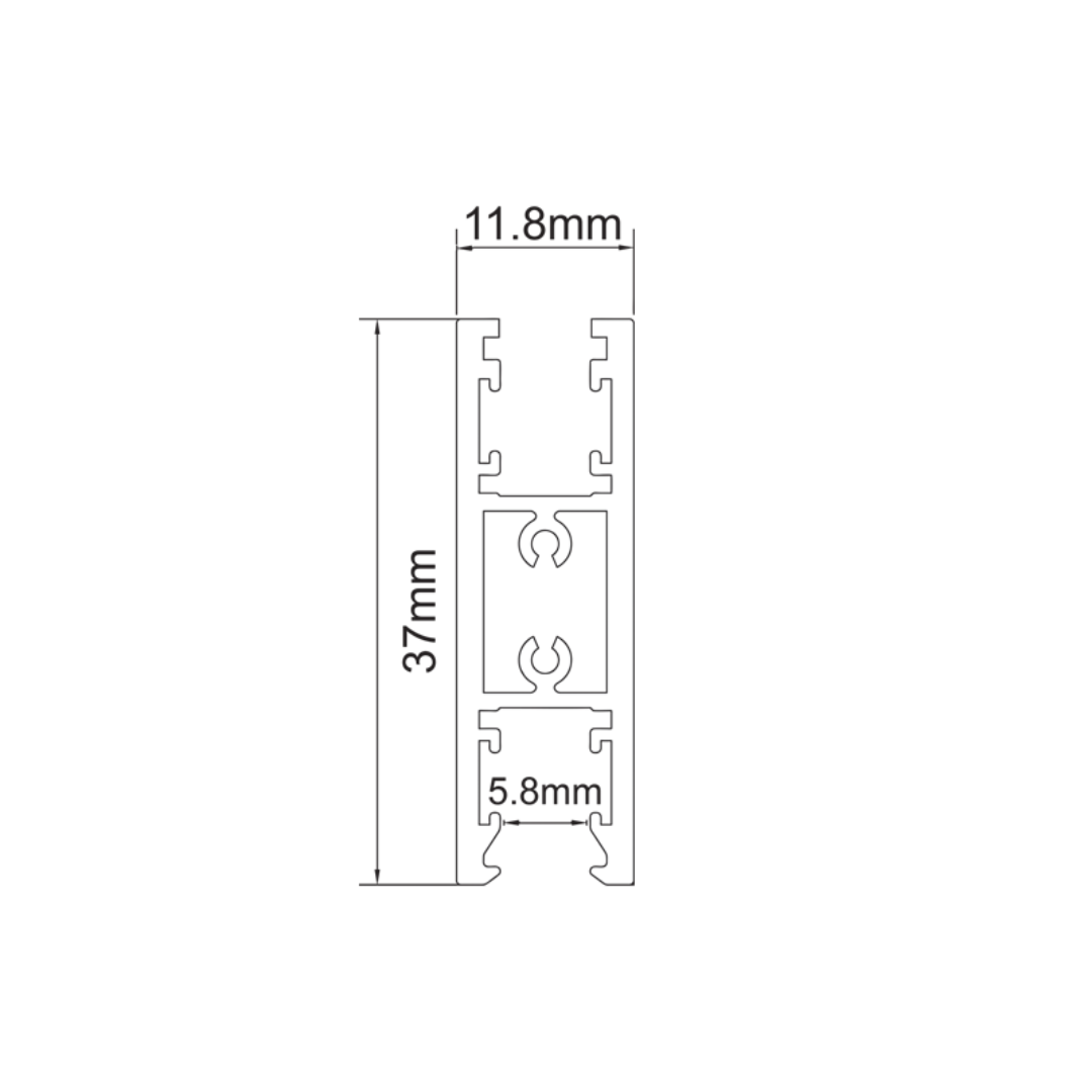 Разрез на Мини магнитна релса Up/Down 24V, черна, 2 м, 