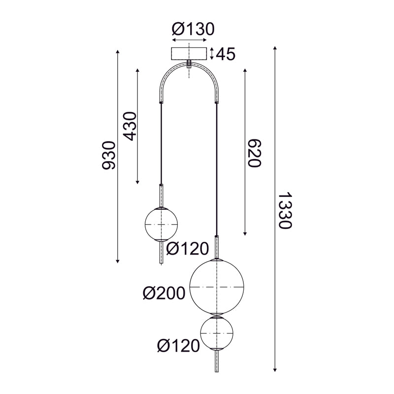 Пендел AMELIA – Черен Метал и Бяло Стъкло, LED 15W, 3000K, 1500lm - AVA Lighting