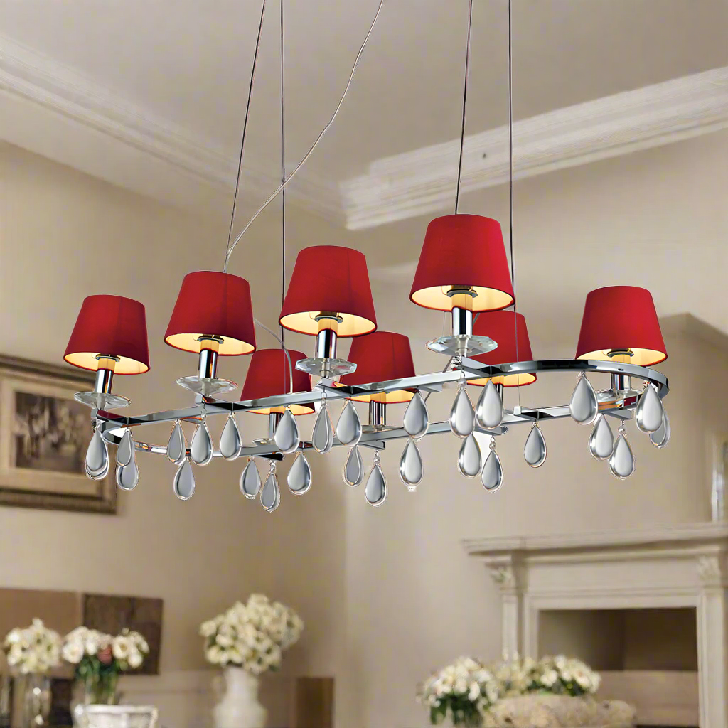 Полилей с 8 E14 крушки в червен цвят - 122x64 см - AVA Lighting