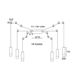 Полилей с черен алуминий и 6 G9 крушки - AVA Lighting