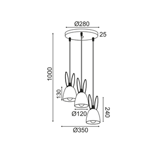 Полилей "Bunny" – Розов, за детска стая, 3xE27 - AVA Lighting
