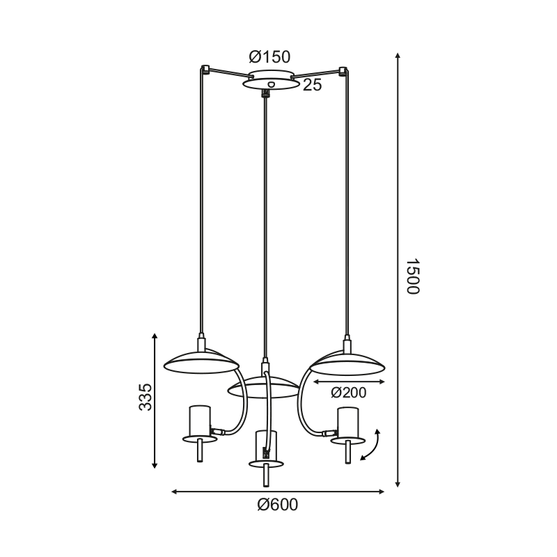 Пендел PARACHUTE 3xGU10 - черен и бял метал D60 x H150 см - AVA Lighting