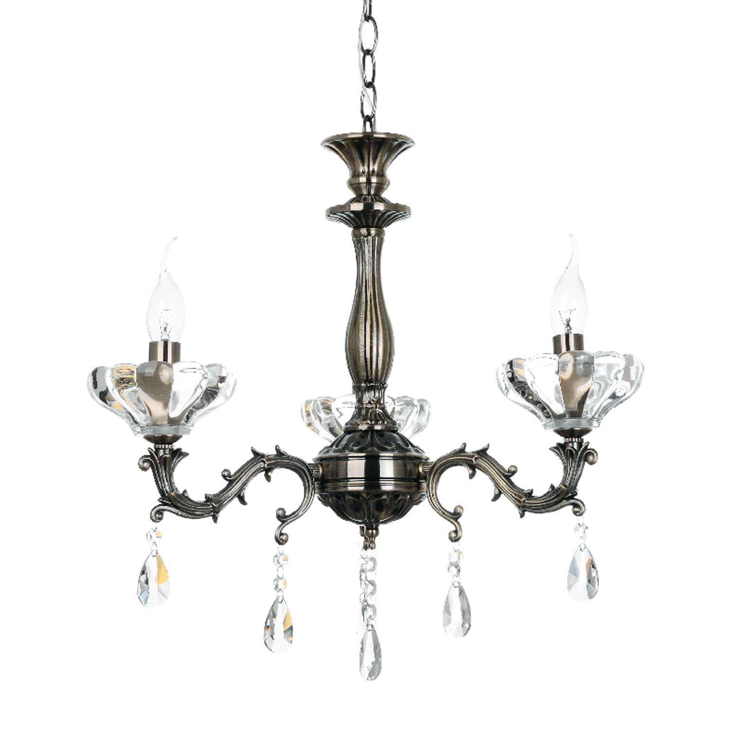 SARTO pendant light, bronze metal and crystal, 3xE14, Ø54xH130 cm