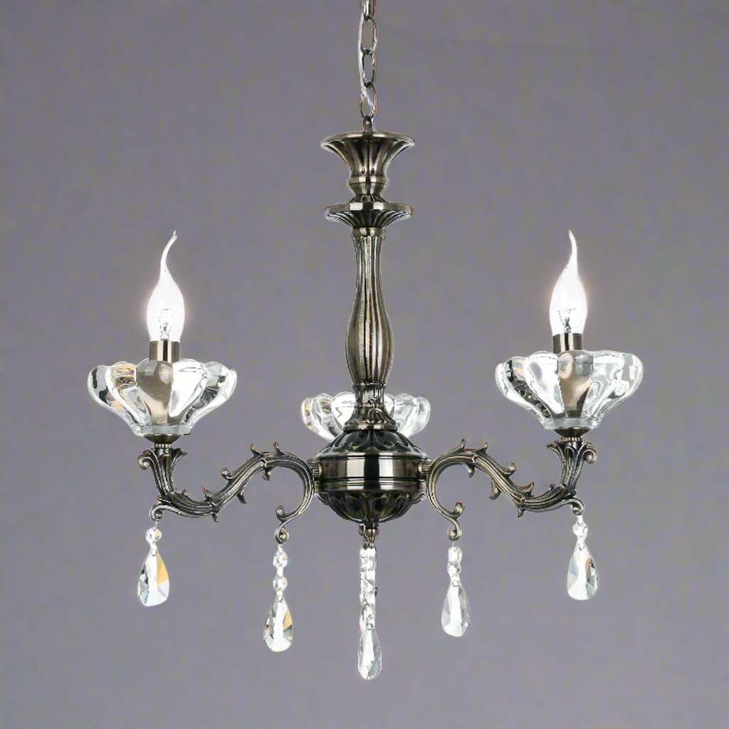 SARTO pendant light, bronze metal and crystal, 3xE14, Ø54xH130 cm