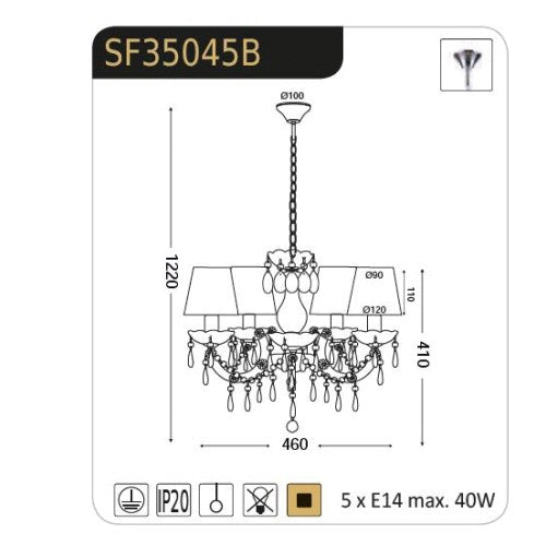 Полилей MACARON SF35045B – син и бял текстилен полилей с 5 рамена | ACA Lighting