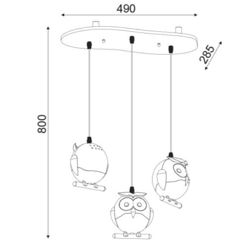 Детски пендел KOKKA ZN160203PBR – 3 кафяви бухала, метална основа, E14, 3x40W | ACA Lighting