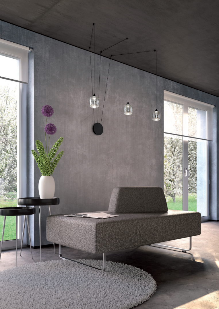 Khadi wall-ceiling multi pendant (3 spheres), black matte and smoked glass, 16.5W LED 3000K, 3-step dim