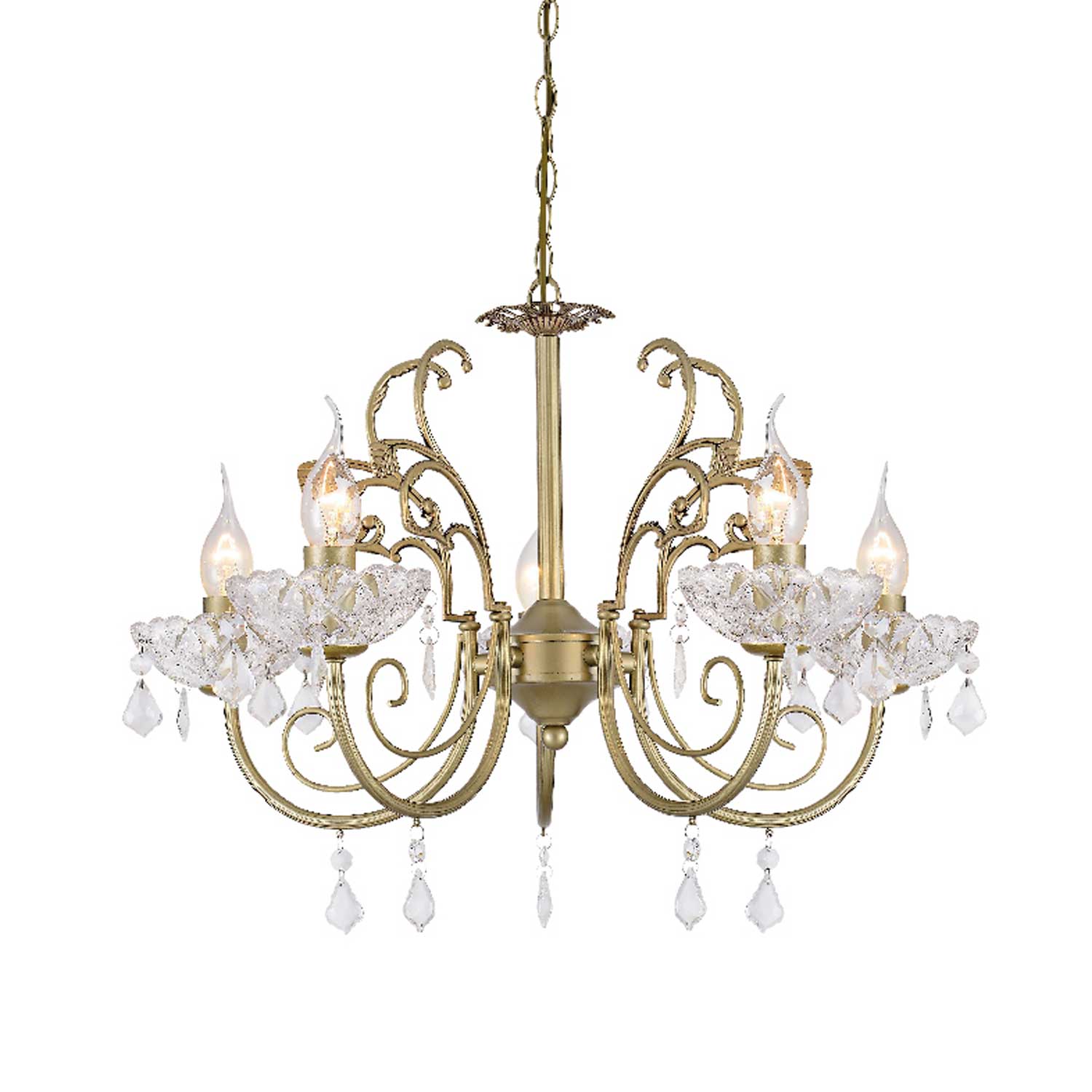Chandelier FABERGE, metal golden bronze and crystal, 5xE14, Ø56xH96 cm