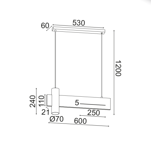 Pendant lamp LINEA, white and black marble, 1xGU10 + 12W LED, 3000K, 960lm, 60x7xH120 cm