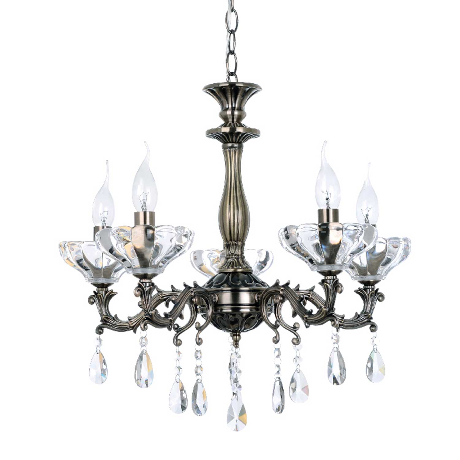 SARTO chandelier, bronze metal and crystal, 5xE14, Ø54xH130 cm