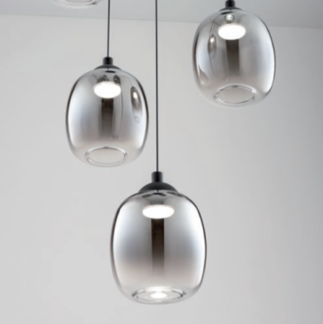 Khadi multi pendant (cluster), black matte and smoked glass, 26W LED 3000K, 3-step dim