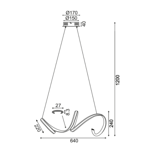 Hanging LED lighting CLEO, brass, 40W, 3000K, 2400lm, 64x22xH120 cm