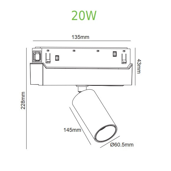 Прожектор за магнитна шина “Hube” •145mm •20w •4000K •1450Lm - AVA Lighting